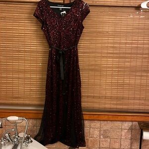 Candalite petite medium maroon pretty dress black sheer accents and sequins